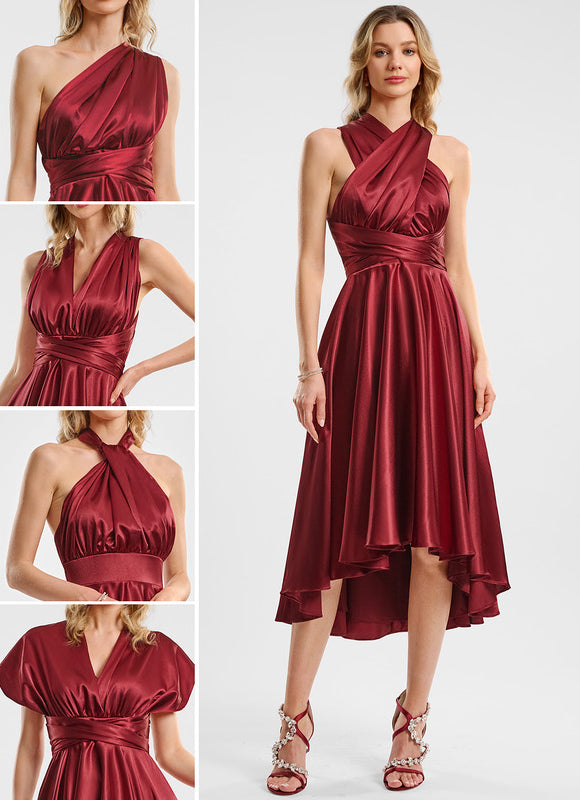 Robe Asymétrique Satin Bordeaux