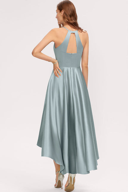 Robe Asymétrique Satin Turquoise - gallery 1