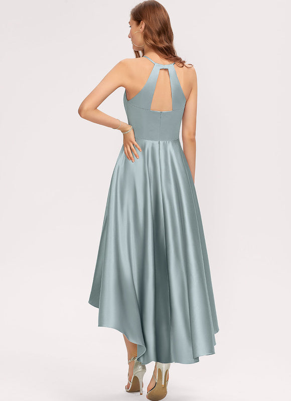 Robe Asymétrique Satin Turquoise - gallery 1