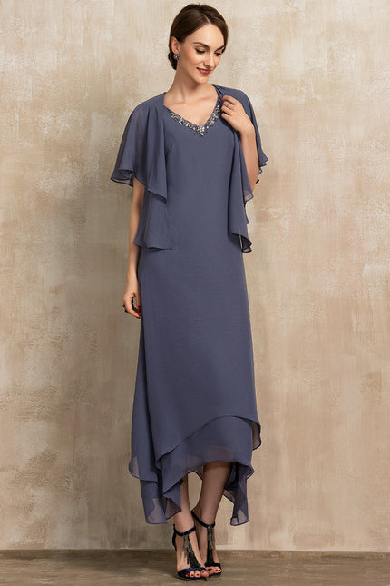Robe Asymétrique Vaporeuse Bleu-Gris