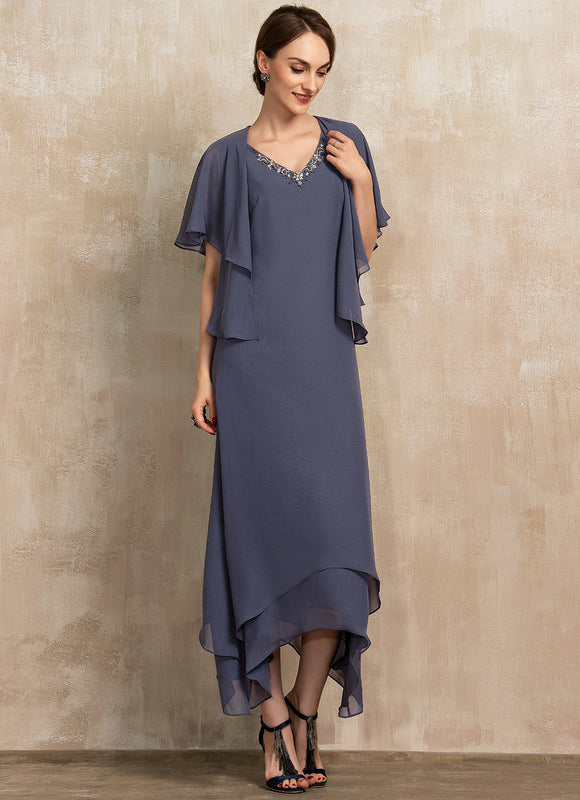 Robe Asymétrique Vaporeuse Bleu-Gris