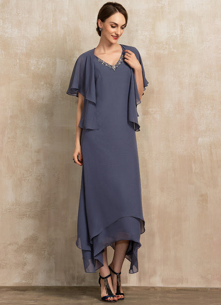 Robe Asymétrique Vaporeuse Bleu-Gris