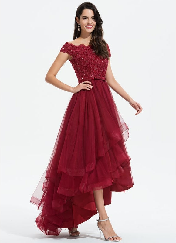 Robe Asymétrique Festonnée Bordeaux - gallery 1