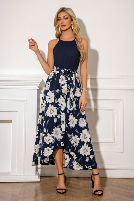Robe Asymétrique Marine Fleuri - gallery 3