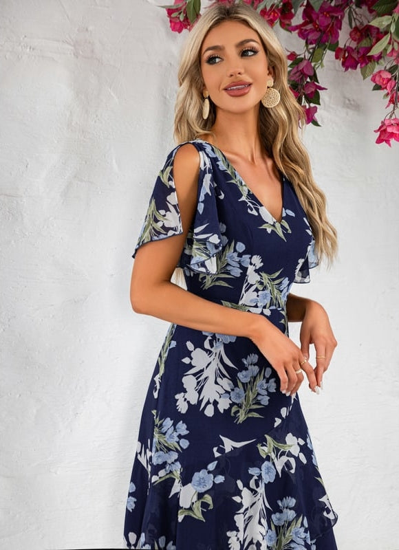 Robe Asymétrique Fleurie Midi - gallery 2