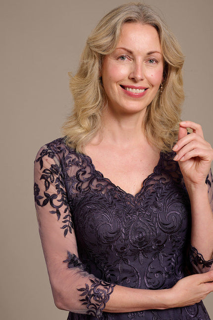 Robe Asymétrique Violette Brodée - gallery 2