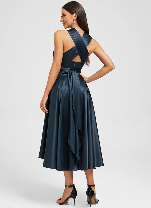 Robe Asymétrique Bleu Marine - gallery 9