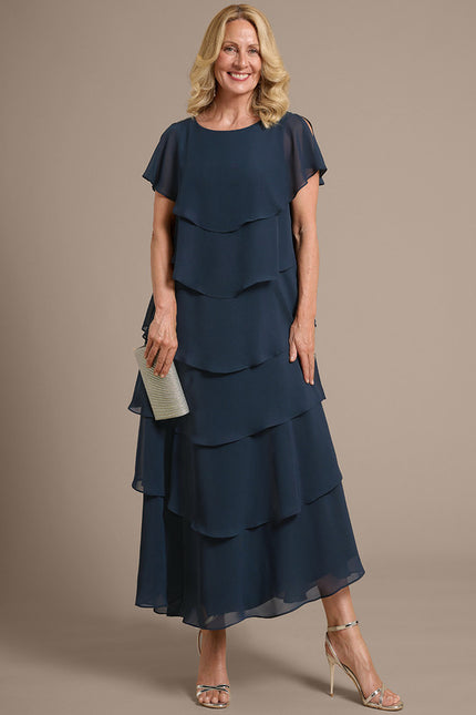 Robe Asymétrique Fluide À Volants Marine