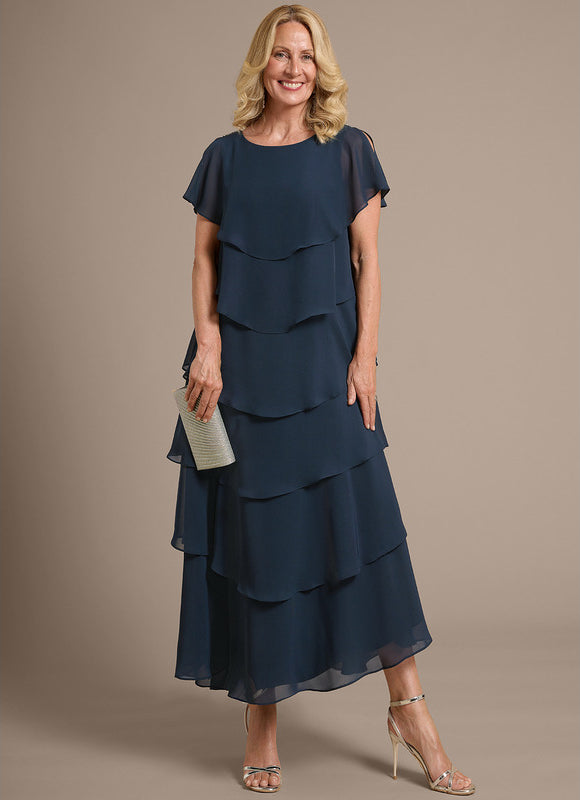 Robe Asymétrique Fluide À Volants Marine