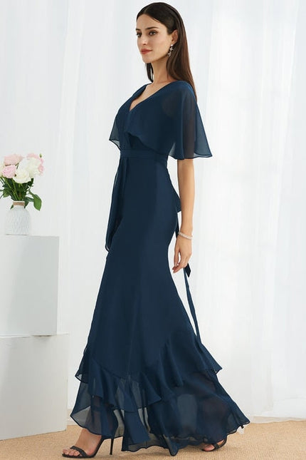 Robe Courte Asymétrique Coupe Trapèze À Volants - gallery 2