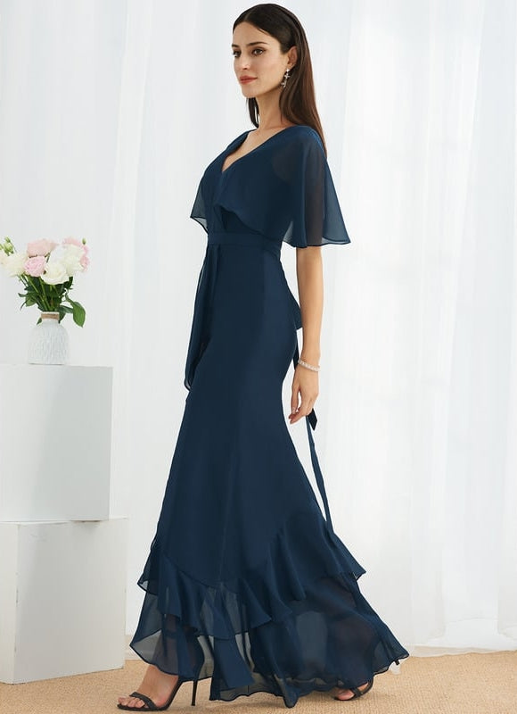 Robe Courte Asymétrique Coupe Trapèze À Volants - gallery 2