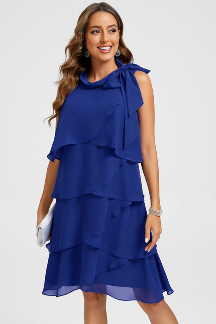 Robe Asymétrique À Volants Bleu - gallery 1