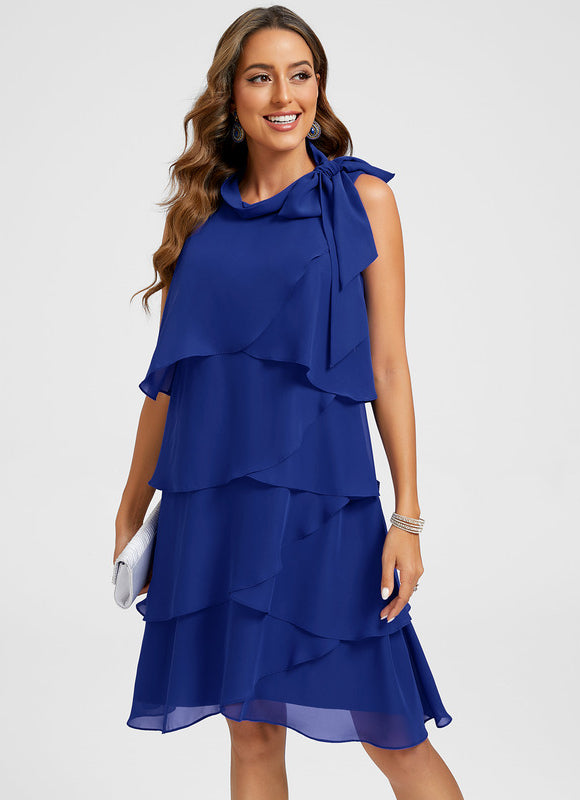 Robe Asymétrique À Volants Bleu - gallery 1