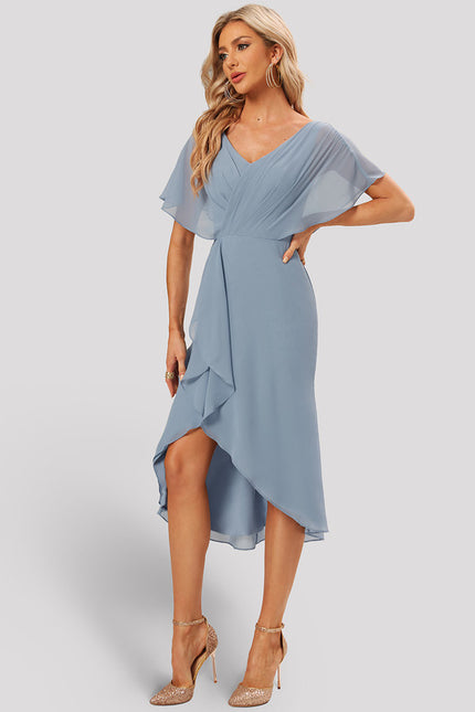 Robe Asymétrique Cocktail Bordeaux Volants - gallery 3