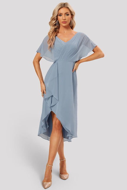 Robe Asymétrique Cocktail Bordeaux Volants - gallery 2