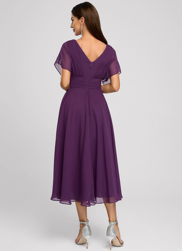 Robe Courte Asymétrique Coupe Trapèze À Volants - gallery 1