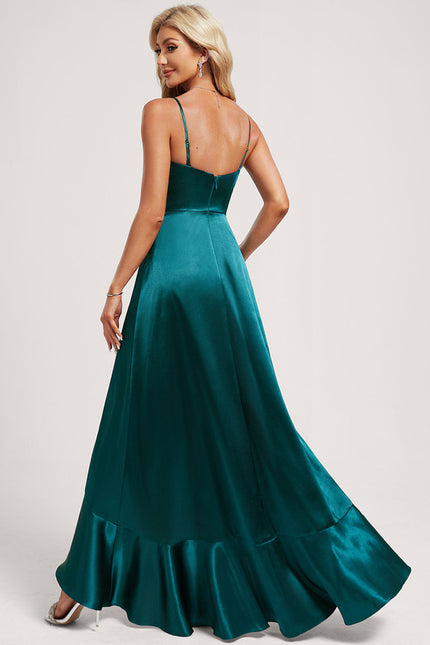 Robe Asymétrique Satin Bleu Volants - gallery 5