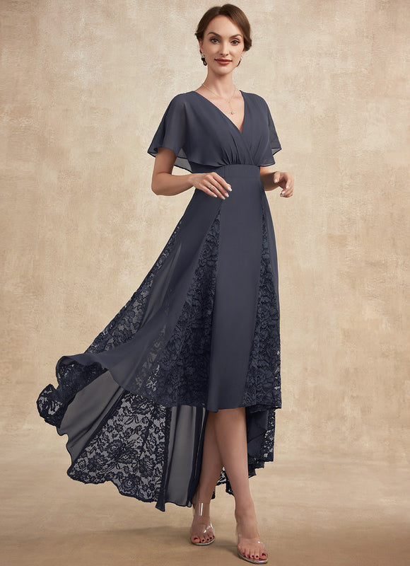 Robe Asymétrique Mère Mariée Dentelle Bleu