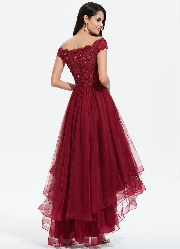 Robe Asymétrique Festonnée Bordeaux - gallery 3