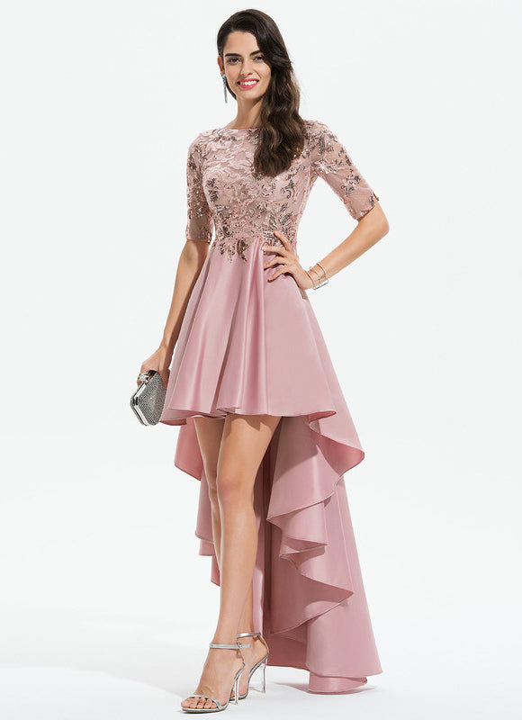 Robe Asymétrique Satinée Élevée - gallery 3