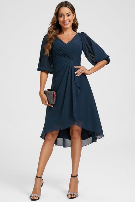 Robe Courte Asymétrique Coupe Trapèze À Volants - gallery 4