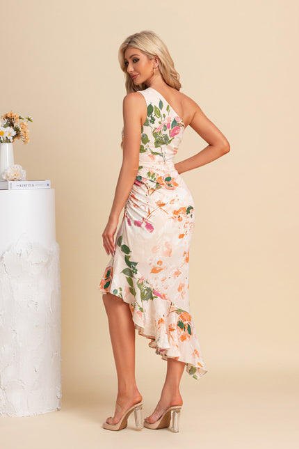Robe Asymétrique Sirène Florale Satinée - gallery 5