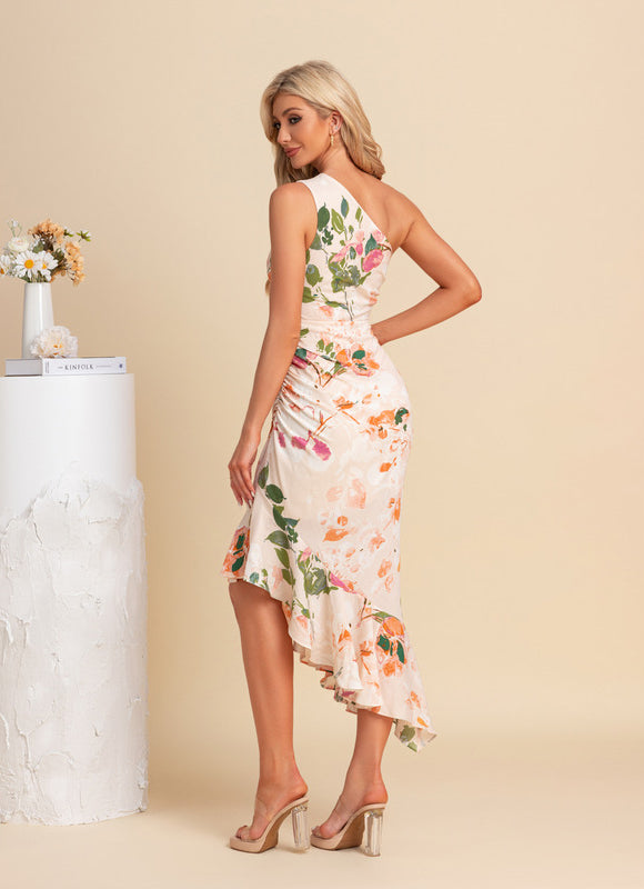 Robe Asymétrique Sirène Florale Satinée - gallery 5