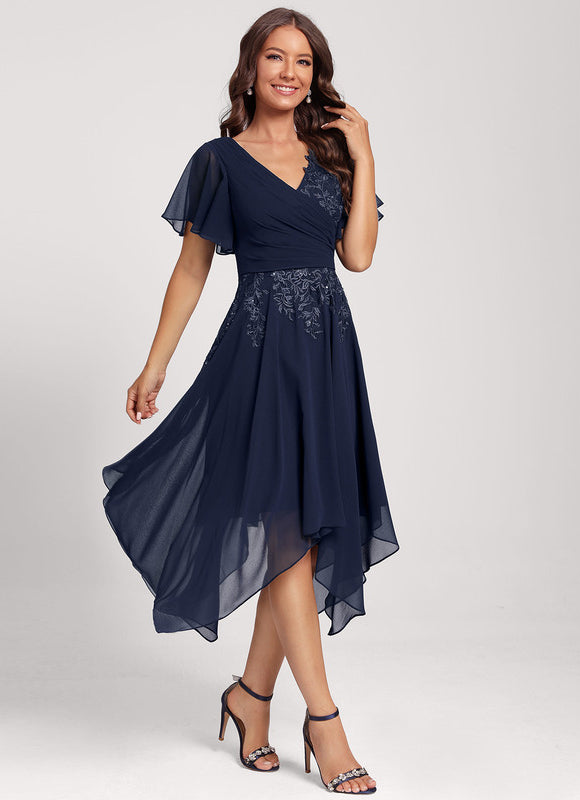Robe Asymétrique Dentelle Élégante - gallery 4
