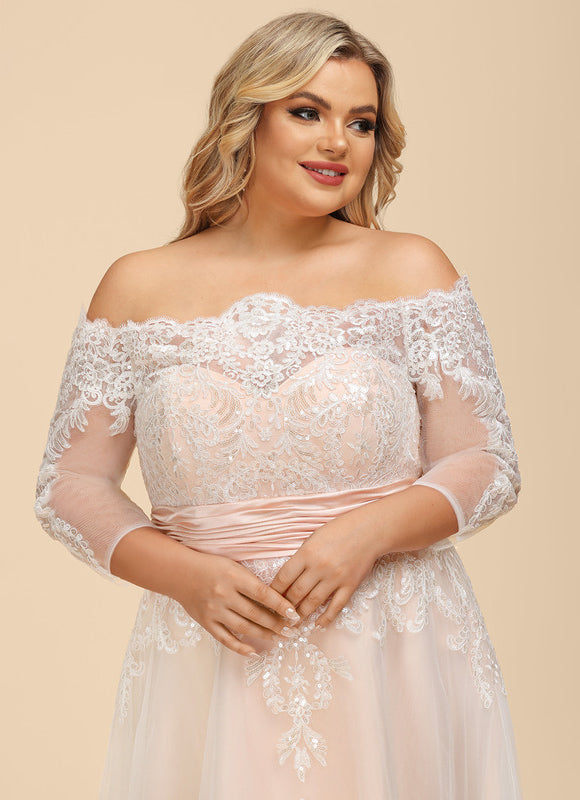 Robe Asymétrique Dentelle Rose Pâle - gallery 9