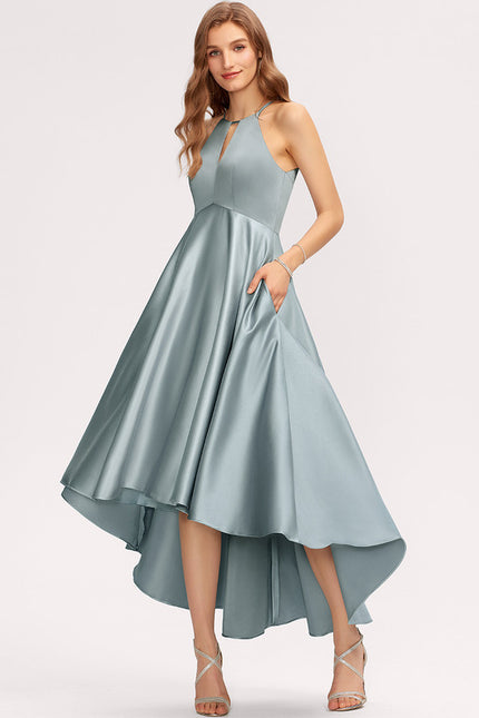Robe Asymétrique Satin Turquoise
