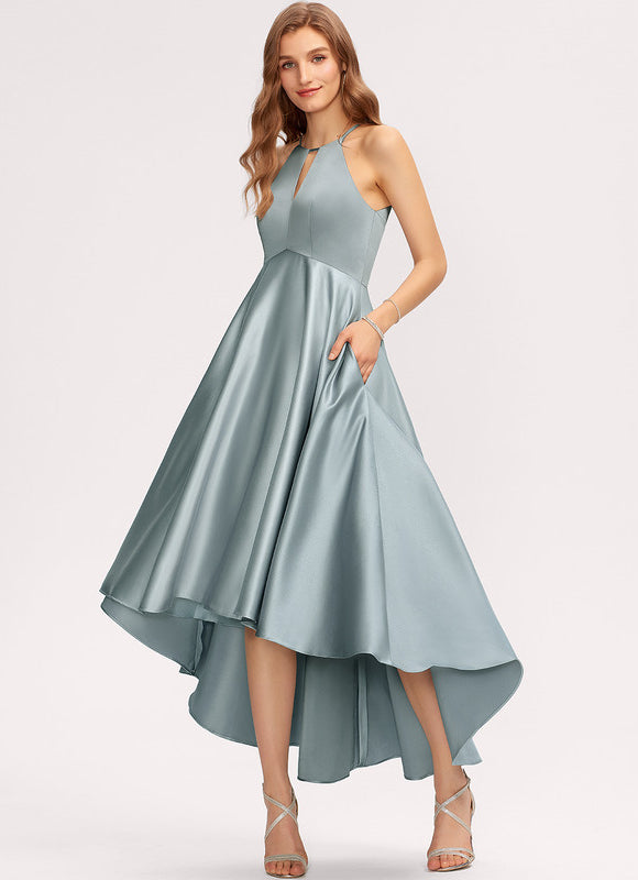 Robe Asymétrique Satin Turquoise