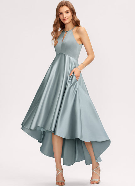 Robe Asymétrique Satin Turquoise