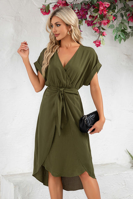 Robe Asymétrique Olive Fluide - gallery 2