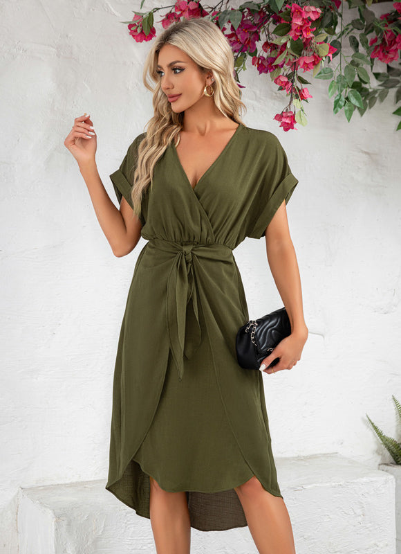 Robe Asymétrique Olive Fluide - gallery 2