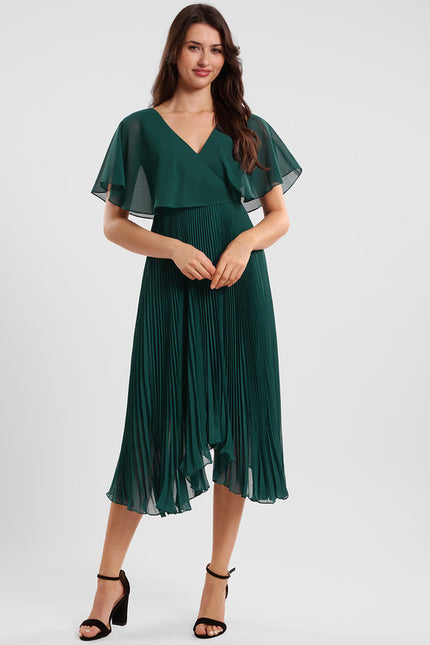 Robe Asymétrique Plissée Émeraude - gallery 1