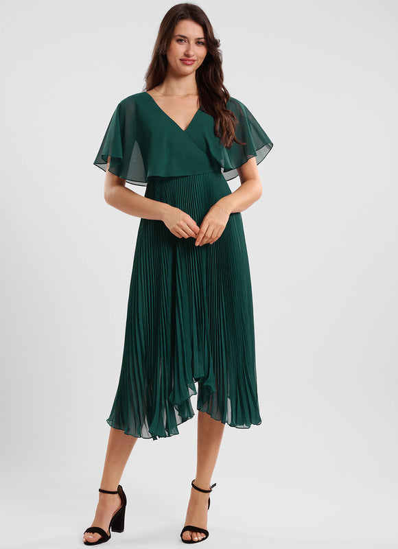 Robe Asymétrique Plissée Émeraude - gallery 1