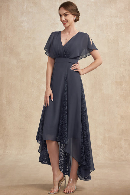 Robe Asymétrique Mère Mariée Dentelle Bleu - gallery 4