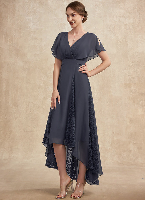 Robe Asymétrique Mère Mariée Dentelle Bleu - gallery 4