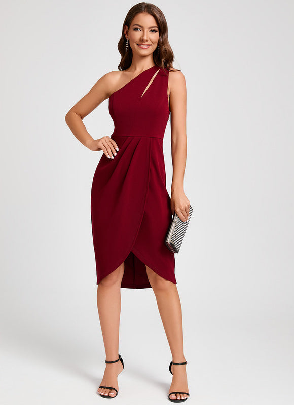Robe Asymétrique Crêpe Asymétrique Bordeaux - gallery 1