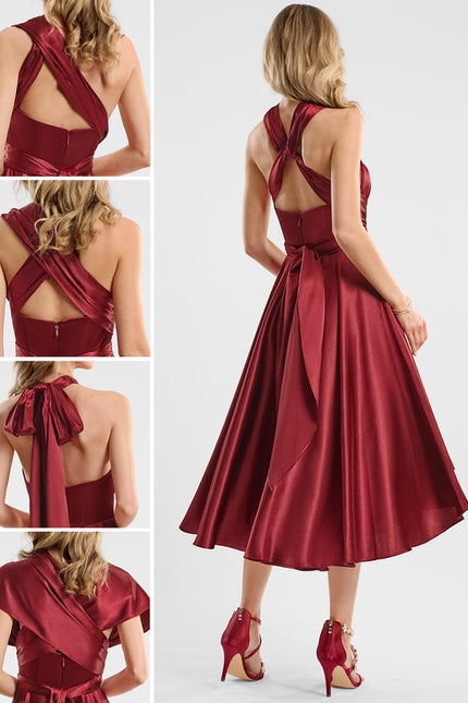 Robe Asymétrique Satin Bordeaux - gallery 1