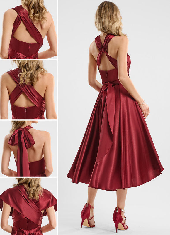 Robe Asymétrique Satin Bordeaux - gallery 1