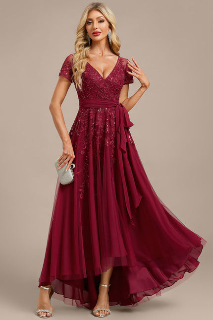 Robe Asymétrique Soirée Bordeaux Élégante