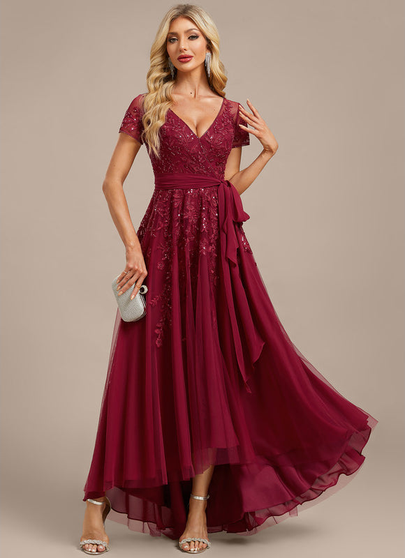 Robe Asymétrique Soirée Bordeaux Élégante