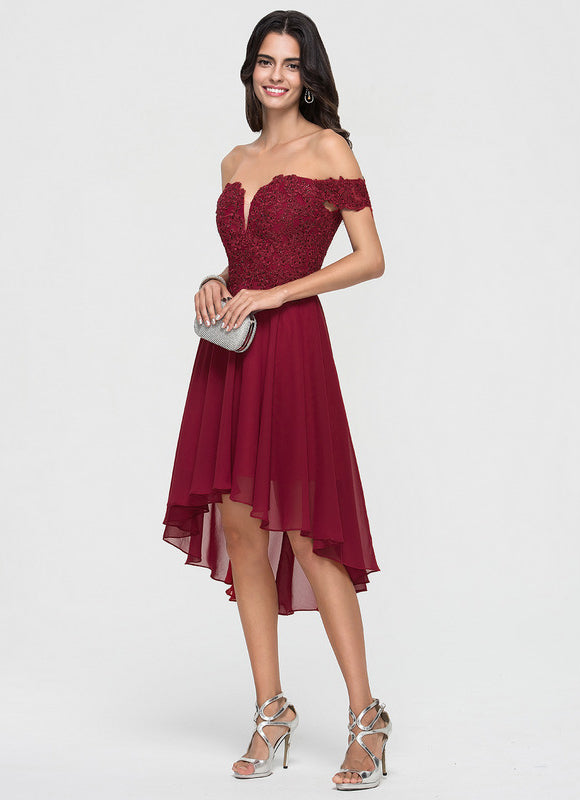 Robe Asymétrique Cocktail Bordeaux - gallery 2