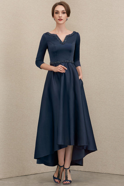 Robe Asymétrique Satin Bleu Nuit Élégante - gallery 2