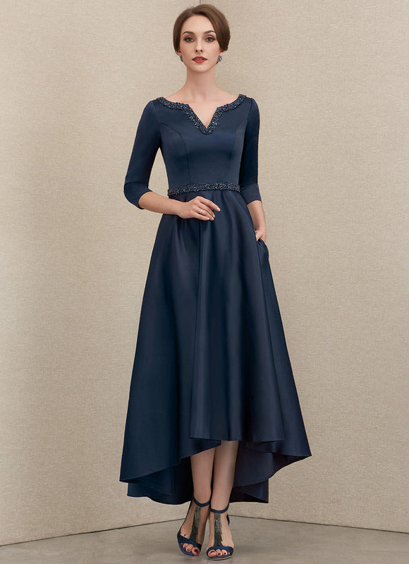 Robe Asymétrique Satin Bleu Nuit Élégante - gallery 2
