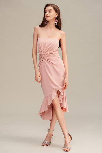 Robe Asymétrique Midi Drapée Rose - gallery 1