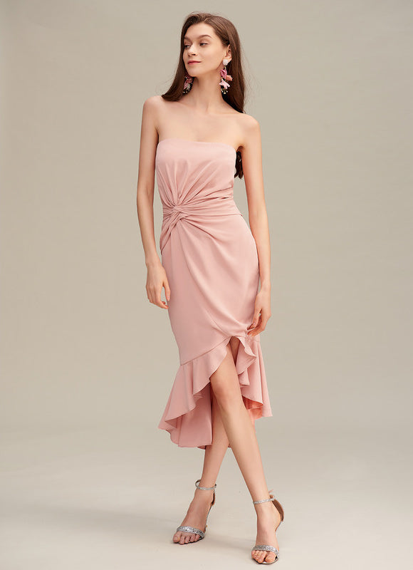 Robe Asymétrique Midi Drapée Rose - gallery 1