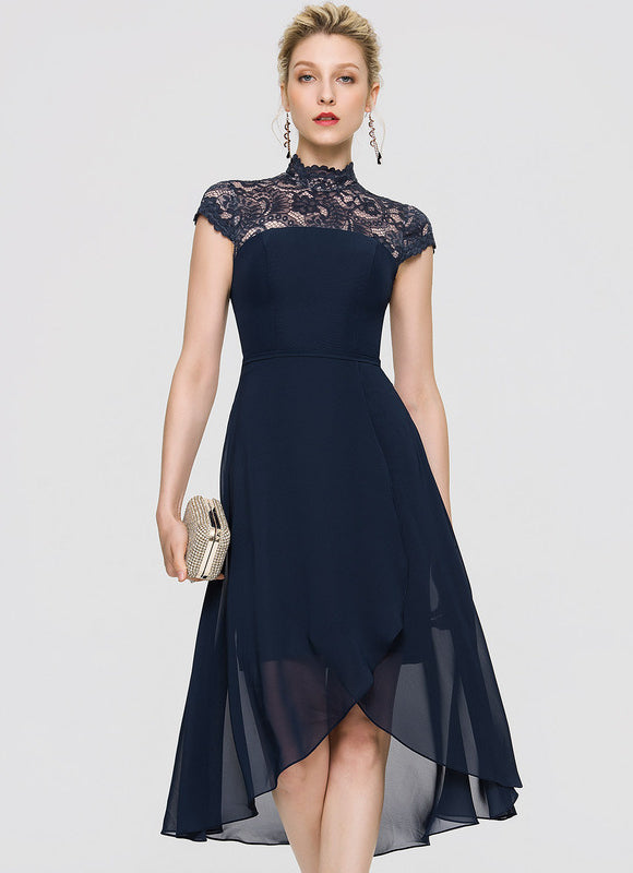 Robe Asymétrique À Volants Bleu