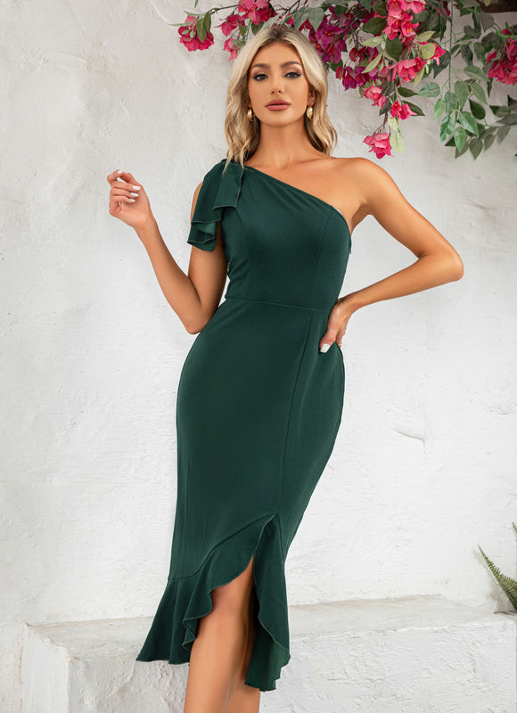 Robe Asymétrique Verte Chic - gallery 3